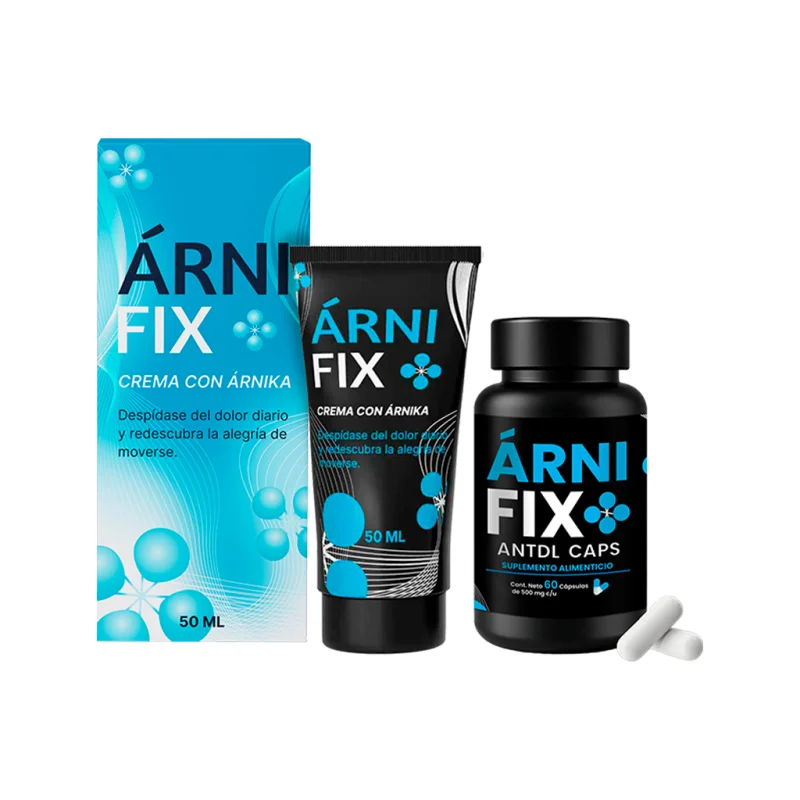 Arnifix — caja de la crema con árnica 50 ml y bote de cápsulas